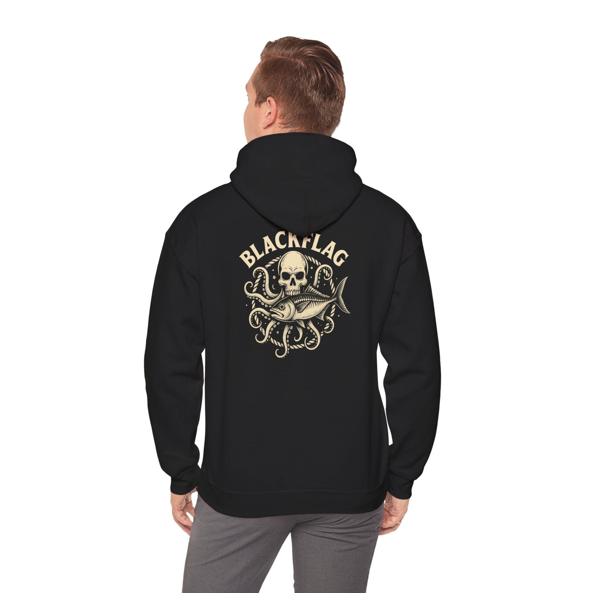 BlackFlag Skull & Octopus Hoodie, Unisex Sweatshirt, Casual Wear, Alternative Fashion, Perfect for Music Fans, Gift Idea for Festivals