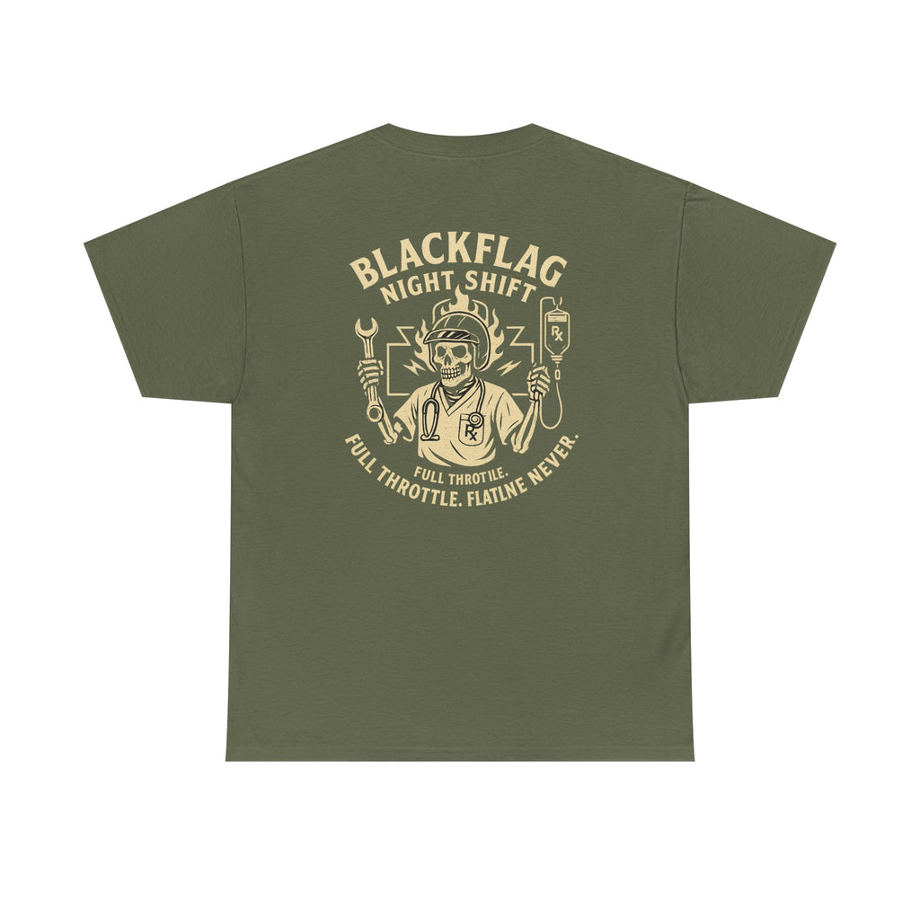 Blackflag Night Shift Unisex Tee - Full Throttle Motorcycle Shirt, Biker Apparel, Casual Wear, Gift for Riders, Vintage Style