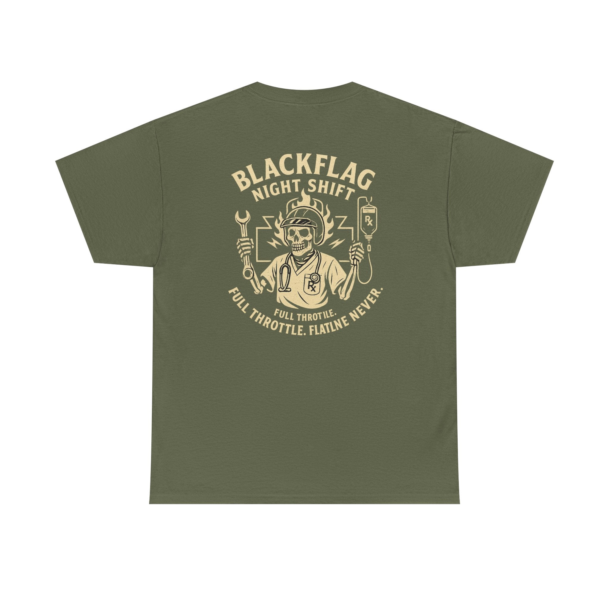 Blackflag Night Shift Unisex Tee - Full Throttle Motorcycle Shirt, Biker Apparel, Casual Wear, Gift for Riders, Vintage Style