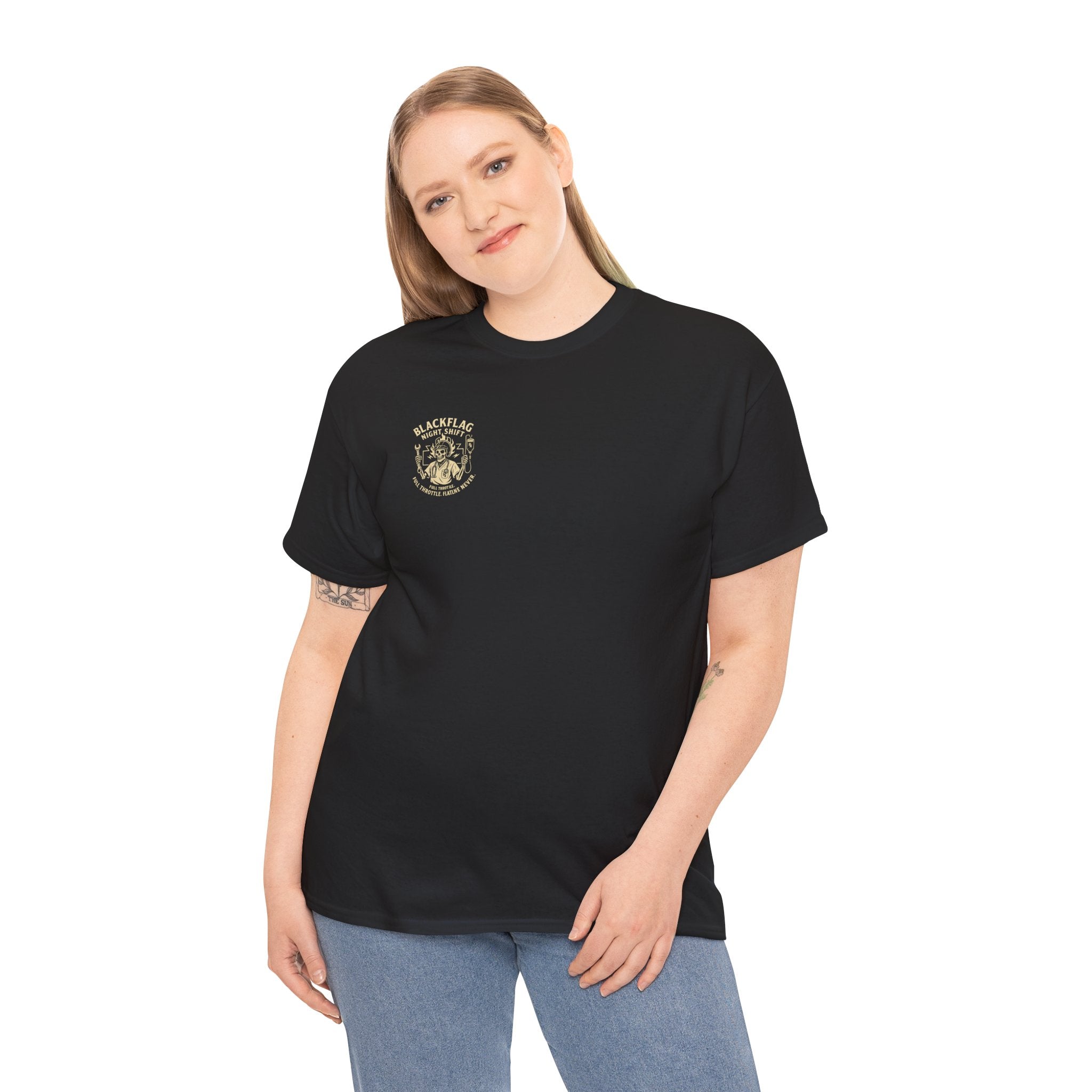Blackflag Night Shift Unisex Tee - Full Throttle Motorcycle Shirt, Biker Apparel, Casual Wear, Gift for Riders, Vintage Style