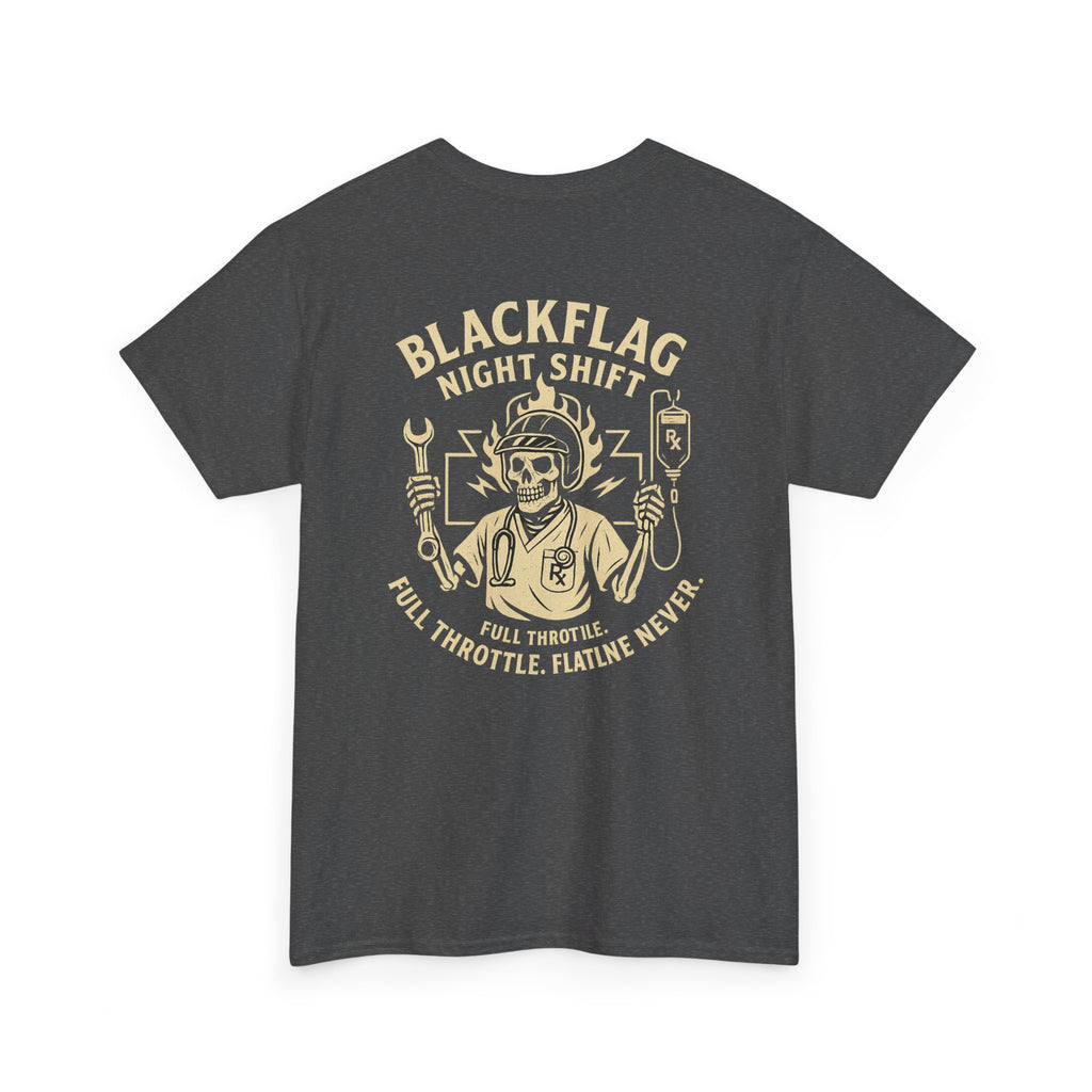 Blackflag Night Shift Unisex Tee - Full Throttle Motorcycle Shirt, Biker Apparel, Casual Wear, Gift for Riders, Vintage Style