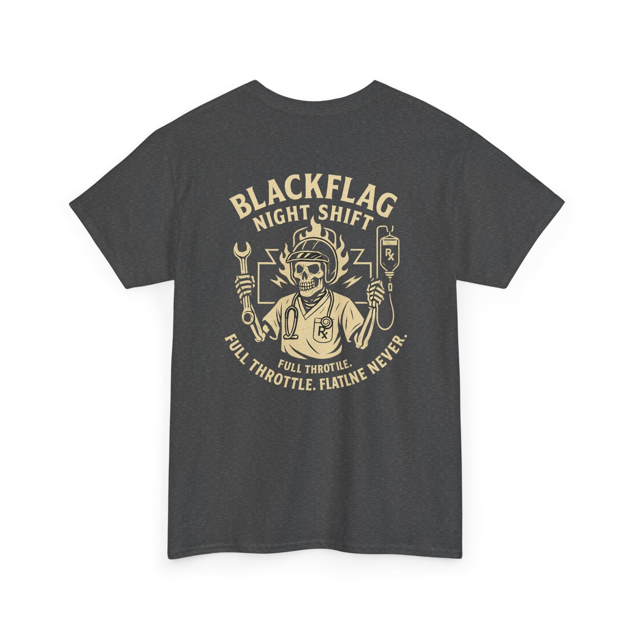 Blackflag Night Shift Unisex Tee - Full Throttle Motorcycle Shirt, Biker Apparel, Casual Wear, Gift for Riders, Vintage Style