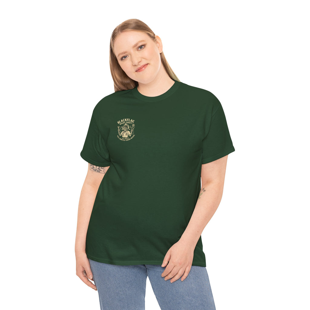 Blackflag Night Shift Unisex Tee - Full Throttle Motorcycle Shirt, Biker Apparel, Casual Wear, Gift for Riders, Vintage Style