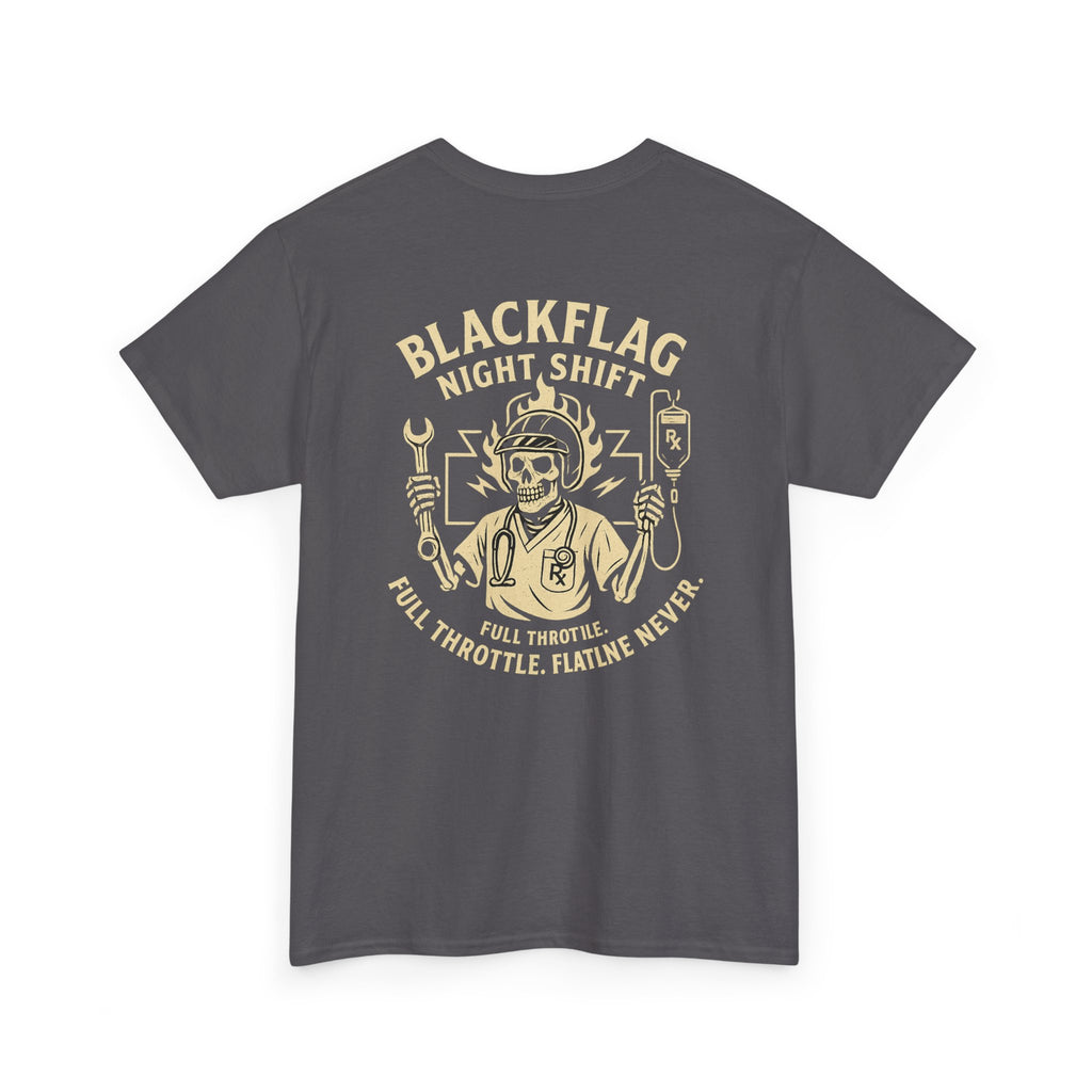 Blackflag Night Shift Unisex Tee - Full Throttle Motorcycle Shirt, Biker Apparel, Casual Wear, Gift for Riders, Vintage Style