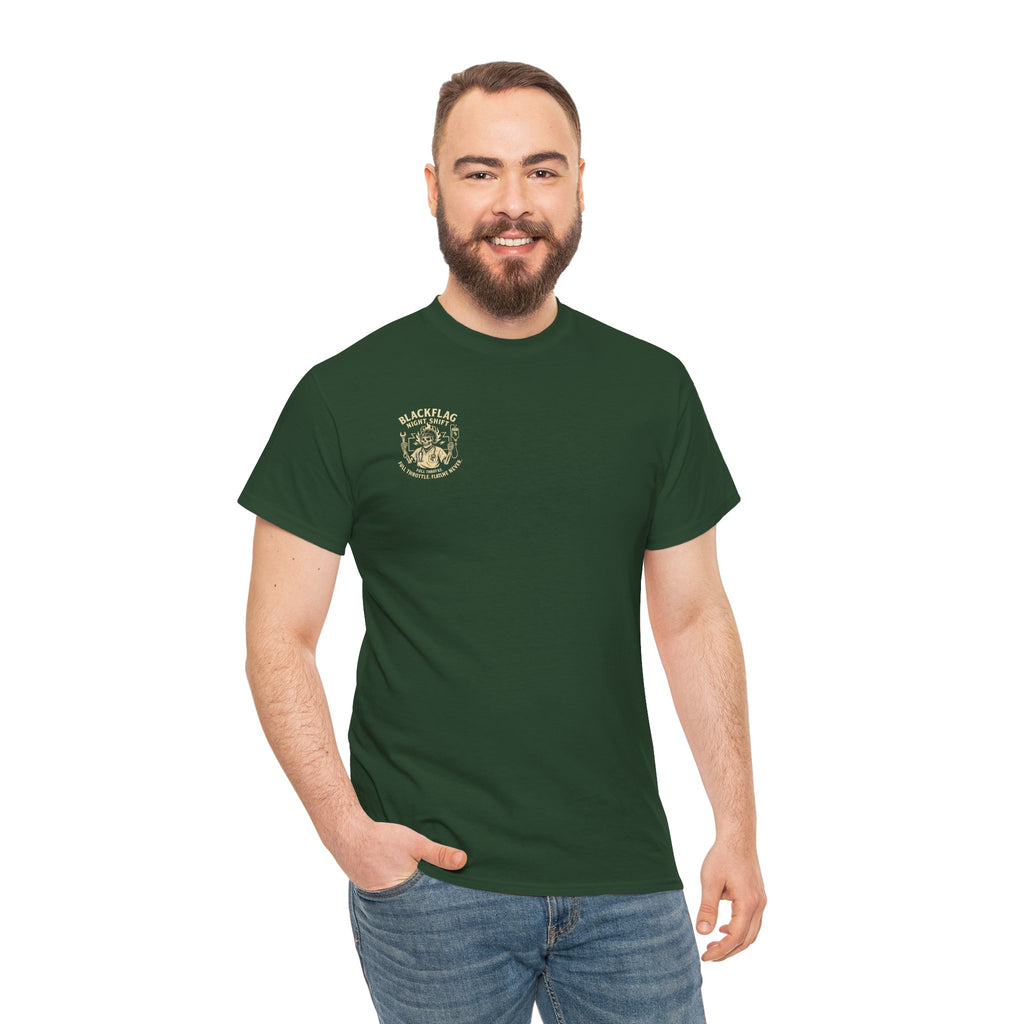Blackflag Night Shift Unisex Tee - Full Throttle Motorcycle Shirt, Biker Apparel, Casual Wear, Gift for Riders, Vintage Style