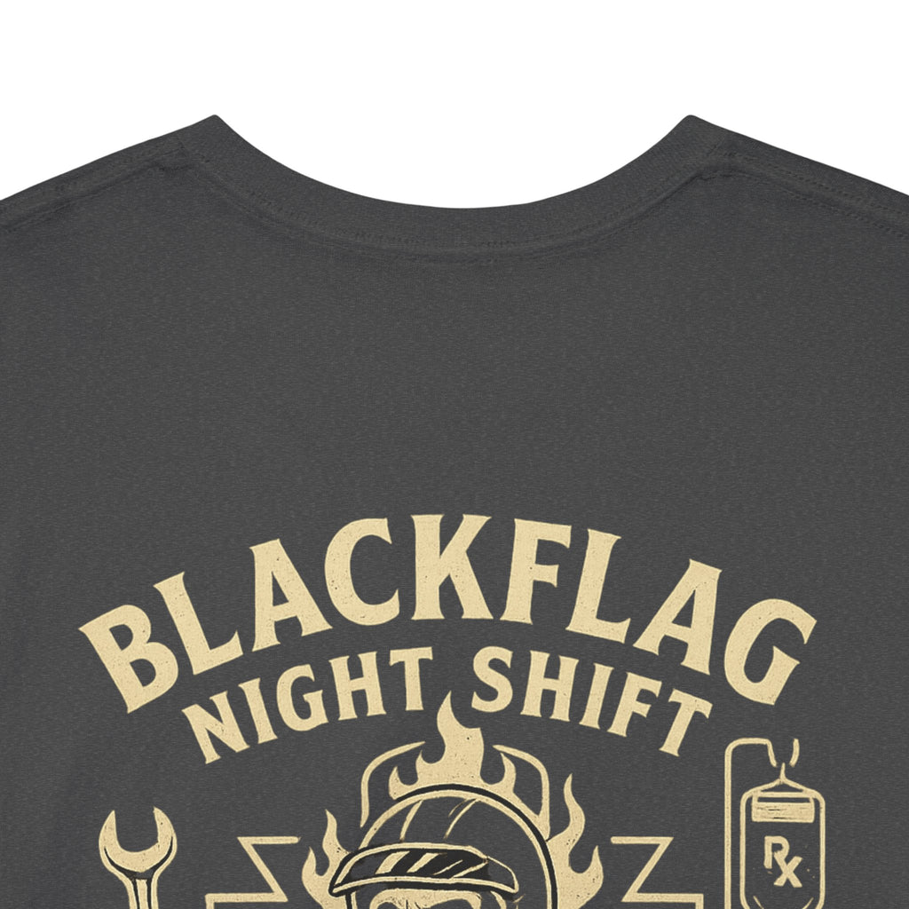 Blackflag Night Shift Unisex Tee - Full Throttle Motorcycle Shirt, Biker Apparel, Casual Wear, Gift for Riders, Vintage Style