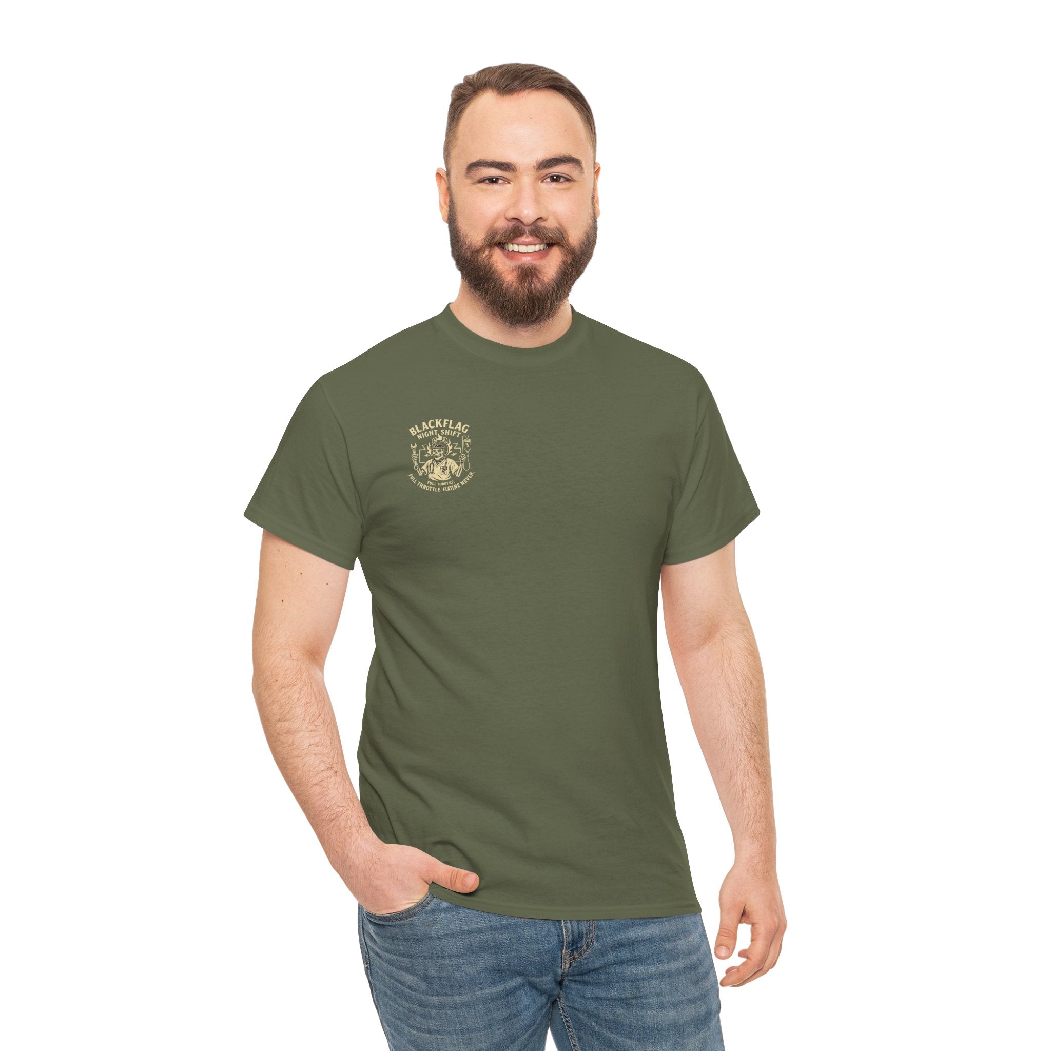 Blackflag Night Shift Unisex Tee - Full Throttle Motorcycle Shirt, Biker Apparel, Casual Wear, Gift for Riders, Vintage Style