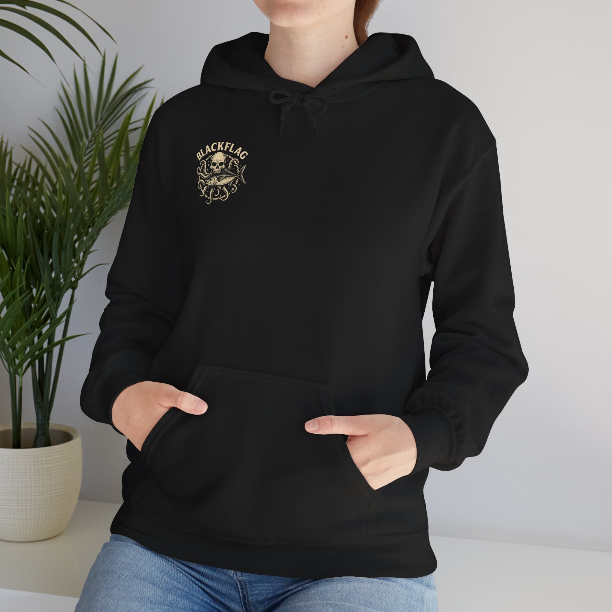 BlackFlag Skull & Octopus Hoodie, Unisex Sweatshirt, Casual Wear, Alternative Fashion, Perfect for Music Fans, Gift Idea for Festivals