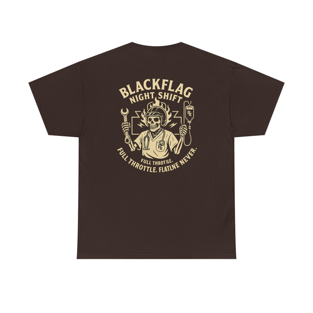 Blackflag Night Shift Unisex Tee - Full Throttle Motorcycle Shirt, Biker Apparel, Casual Wear, Gift for Riders, Vintage Style
