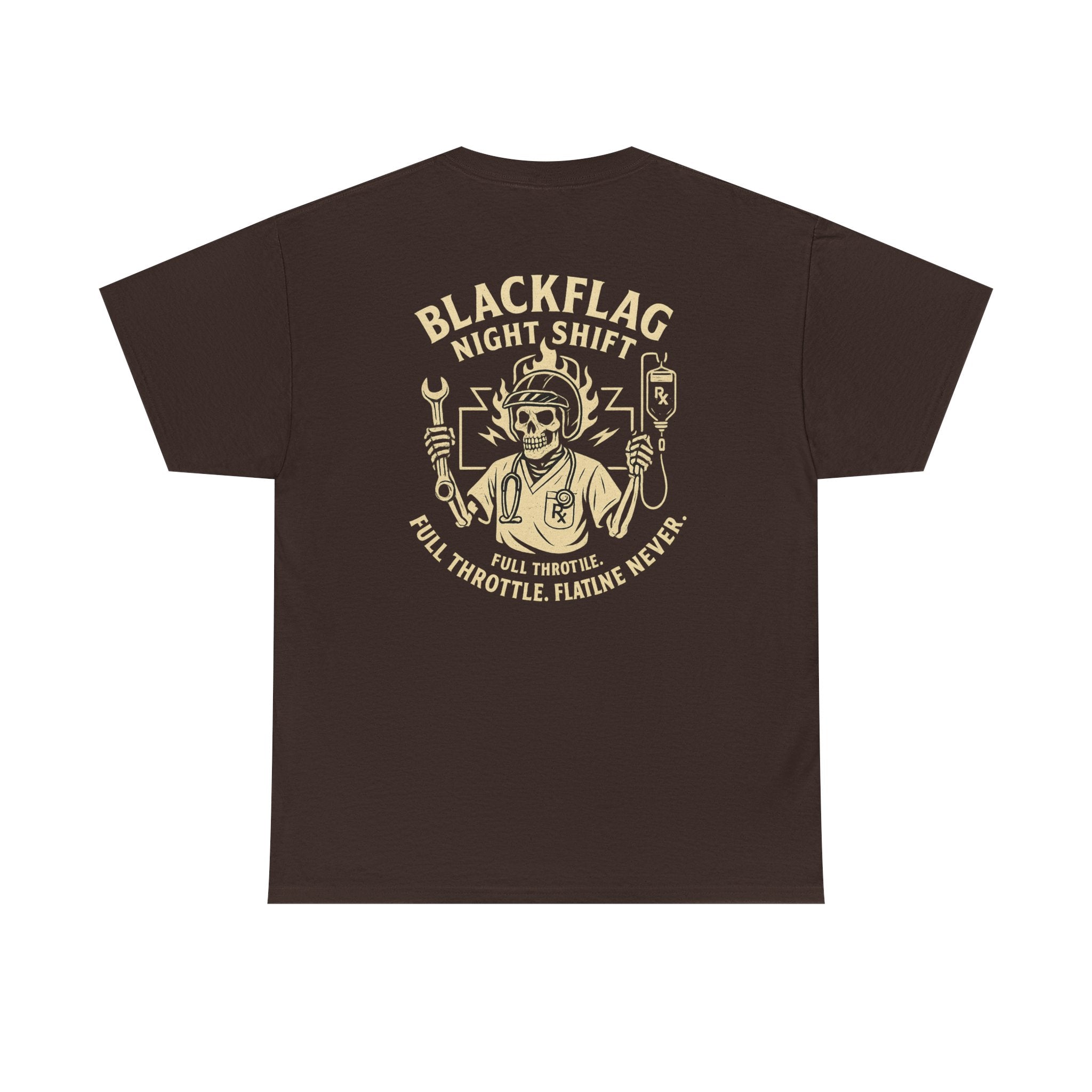 Blackflag Night Shift Unisex Tee - Full Throttle Motorcycle Shirt, Biker Apparel, Casual Wear, Gift for Riders, Vintage Style