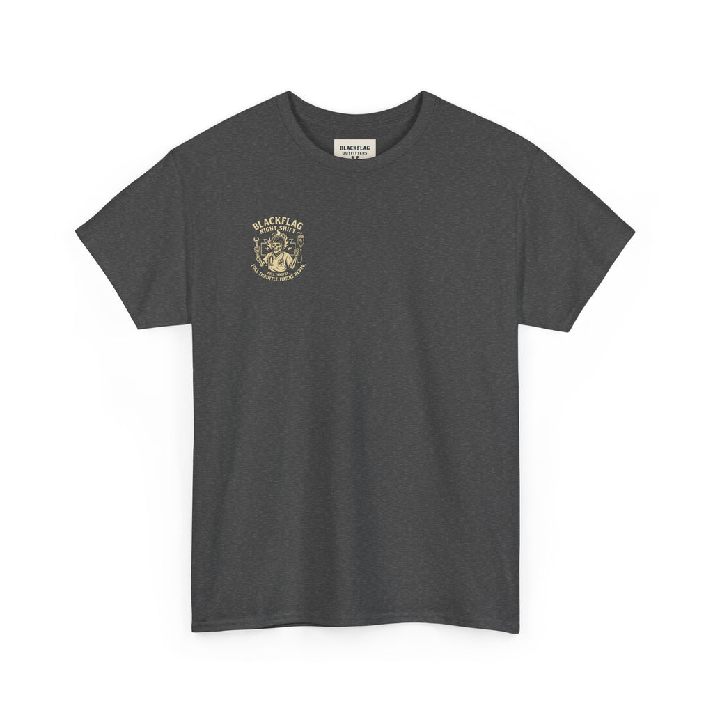 Blackflag Night Shift Unisex Tee - Full Throttle Motorcycle Shirt, Biker Apparel, Casual Wear, Gift for Riders, Vintage Style