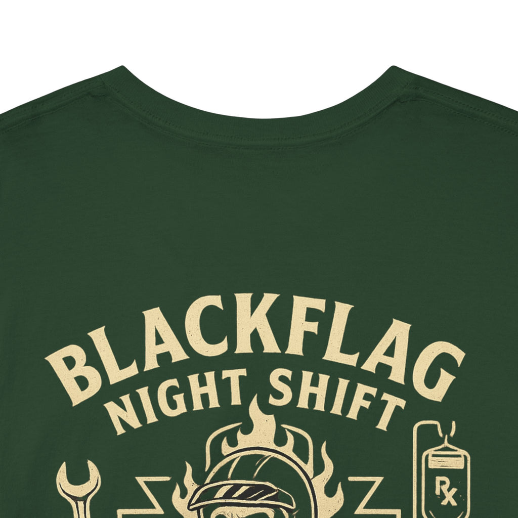 Blackflag Night Shift Unisex Tee - Full Throttle Motorcycle Shirt, Biker Apparel, Casual Wear, Gift for Riders, Vintage Style