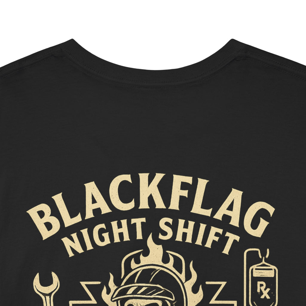 Blackflag Night Shift Unisex Tee - Full Throttle Motorcycle Shirt, Biker Apparel, Casual Wear, Gift for Riders, Vintage Style