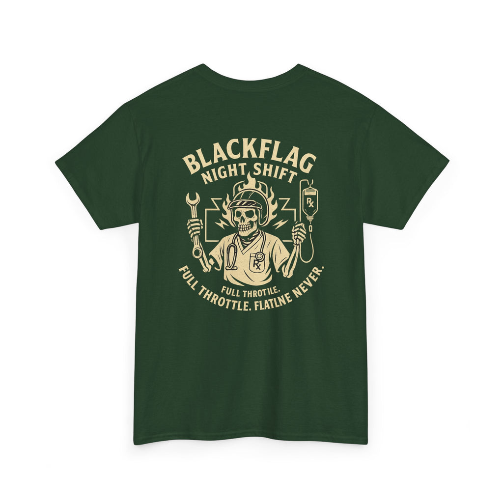 Blackflag Night Shift Unisex Tee - Full Throttle Motorcycle Shirt, Biker Apparel, Casual Wear, Gift for Riders, Vintage Style