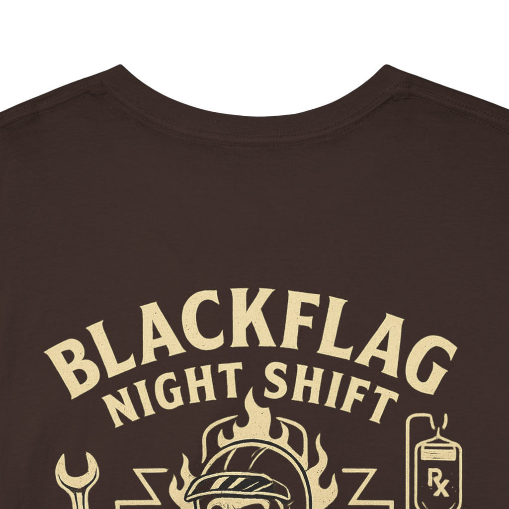 Blackflag Night Shift Unisex Tee - Full Throttle Motorcycle Shirt, Biker Apparel, Casual Wear, Gift for Riders, Vintage Style