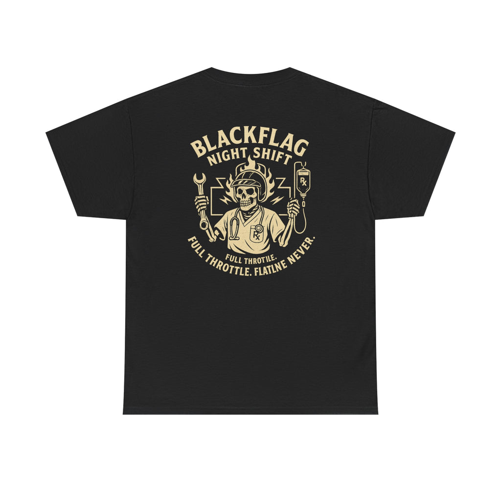 Blackflag Night Shift Unisex Tee - Full Throttle Motorcycle Shirt, Biker Apparel, Casual Wear, Gift for Riders, Vintage Style