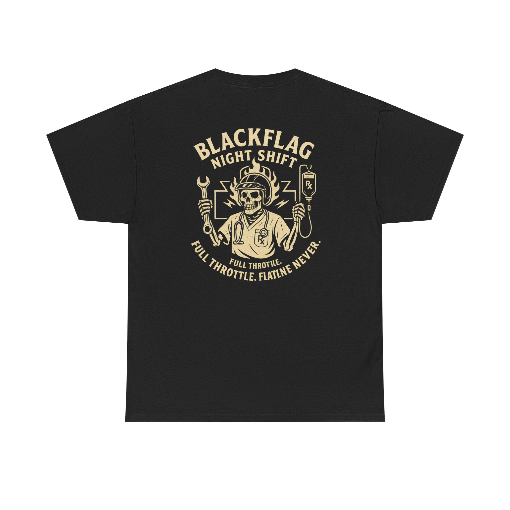 Blackflag Night Shift Unisex Tee - Full Throttle Motorcycle Shirt, Biker Apparel, Casual Wear, Gift for Riders, Vintage Style
