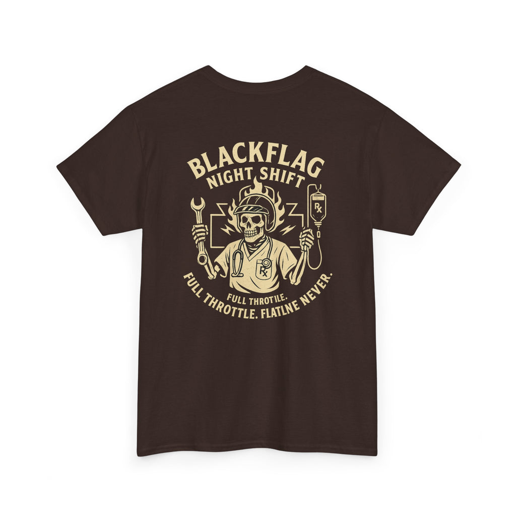 Blackflag Night Shift Unisex Tee - Full Throttle Motorcycle Shirt, Biker Apparel, Casual Wear, Gift for Riders, Vintage Style