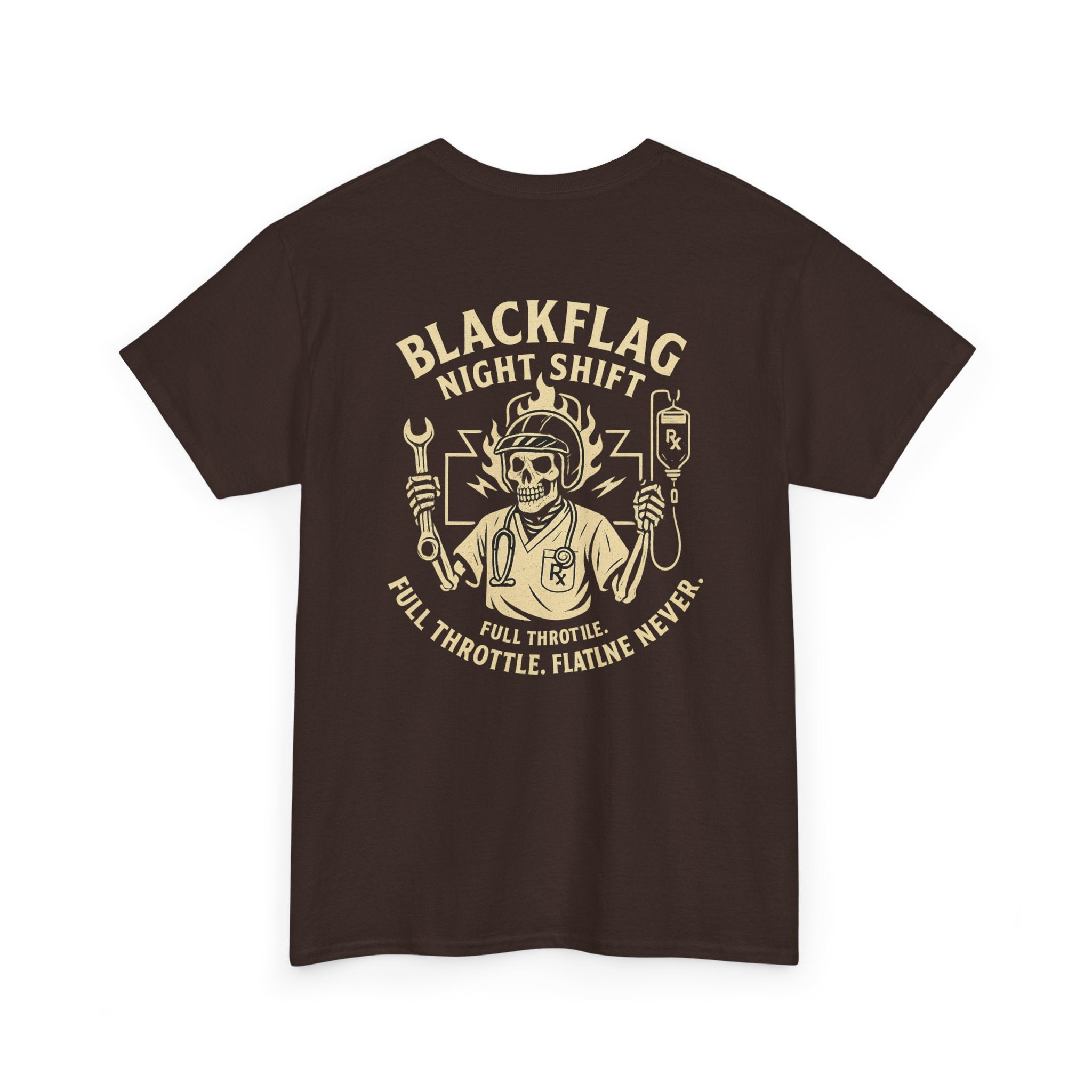 Blackflag Night Shift Unisex Tee - Full Throttle Motorcycle Shirt, Biker Apparel, Casual Wear, Gift for Riders, Vintage Style