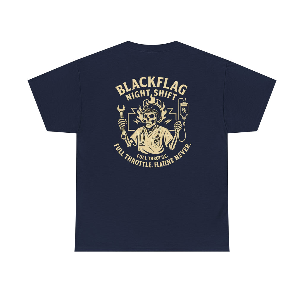 Blackflag Night Shift Unisex Tee - Full Throttle Motorcycle Shirt, Biker Apparel, Casual Wear, Gift for Riders, Vintage Style