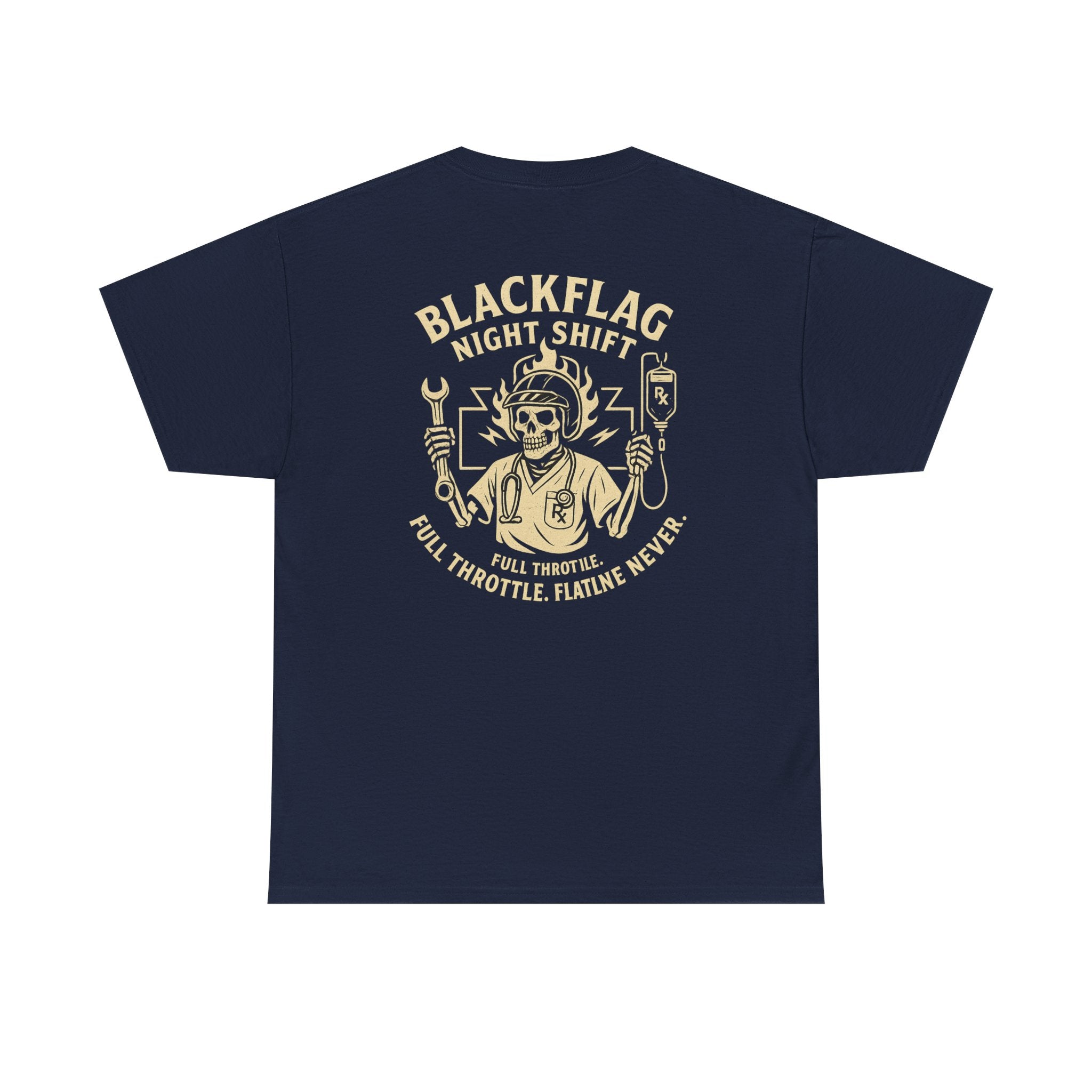 Blackflag Night Shift Unisex Tee - Full Throttle Motorcycle Shirt, Biker Apparel, Casual Wear, Gift for Riders, Vintage Style