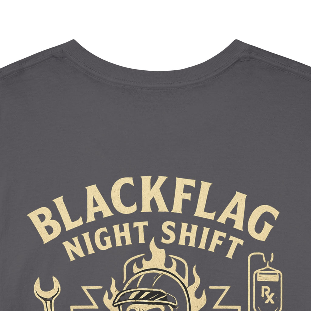 Blackflag Night Shift Unisex Tee - Full Throttle Motorcycle Shirt, Biker Apparel, Casual Wear, Gift for Riders, Vintage Style