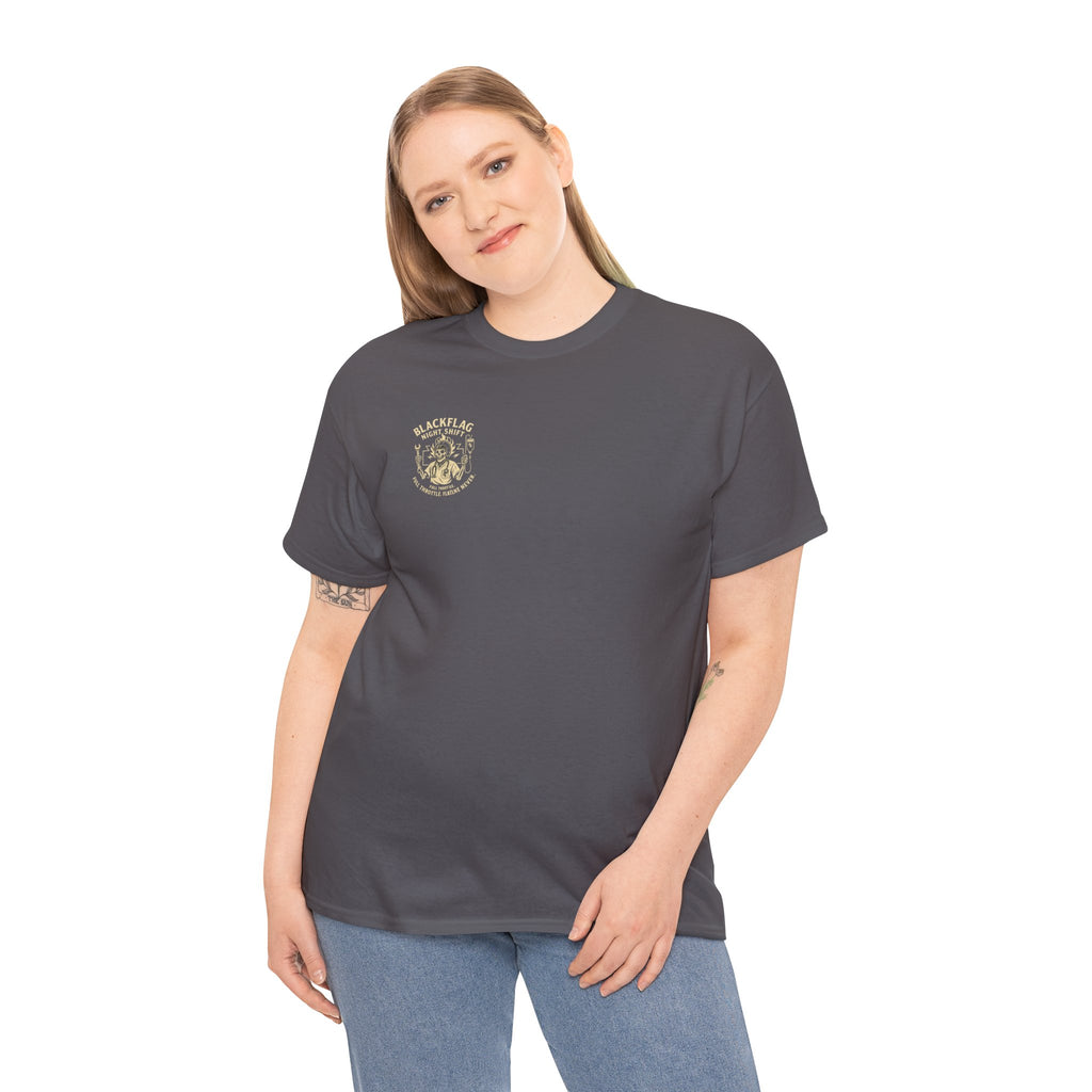 Blackflag Night Shift Unisex Tee - Full Throttle Motorcycle Shirt, Biker Apparel, Casual Wear, Gift for Riders, Vintage Style
