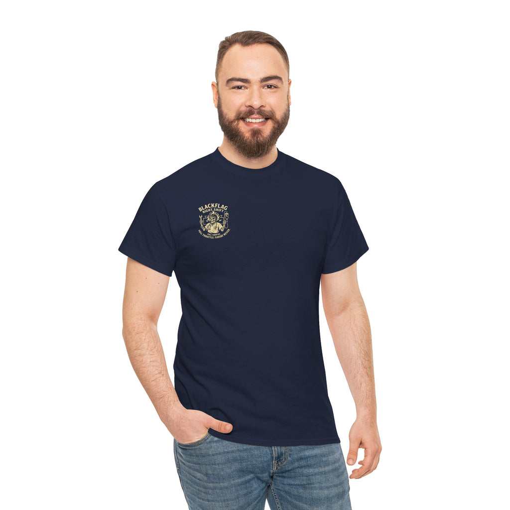 Blackflag Night Shift Unisex Tee - Full Throttle Motorcycle Shirt, Biker Apparel, Casual Wear, Gift for Riders, Vintage Style
