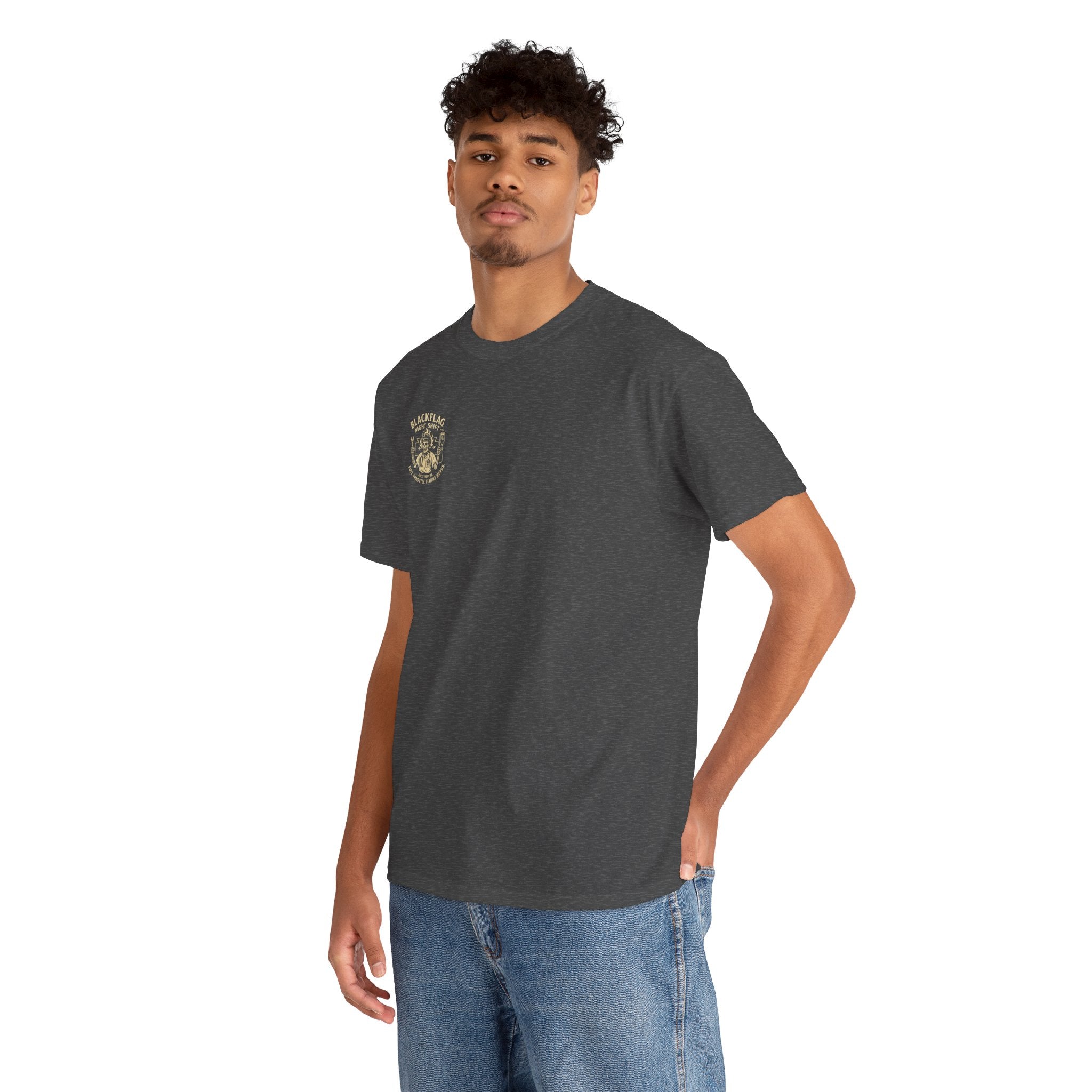 Blackflag Night Shift Unisex Tee - Full Throttle Motorcycle Shirt, Biker Apparel, Casual Wear, Gift for Riders, Vintage Style