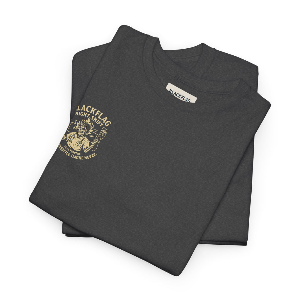 Blackflag Night Shift Unisex Tee - Full Throttle Motorcycle Shirt, Biker Apparel, Casual Wear, Gift for Riders, Vintage Style