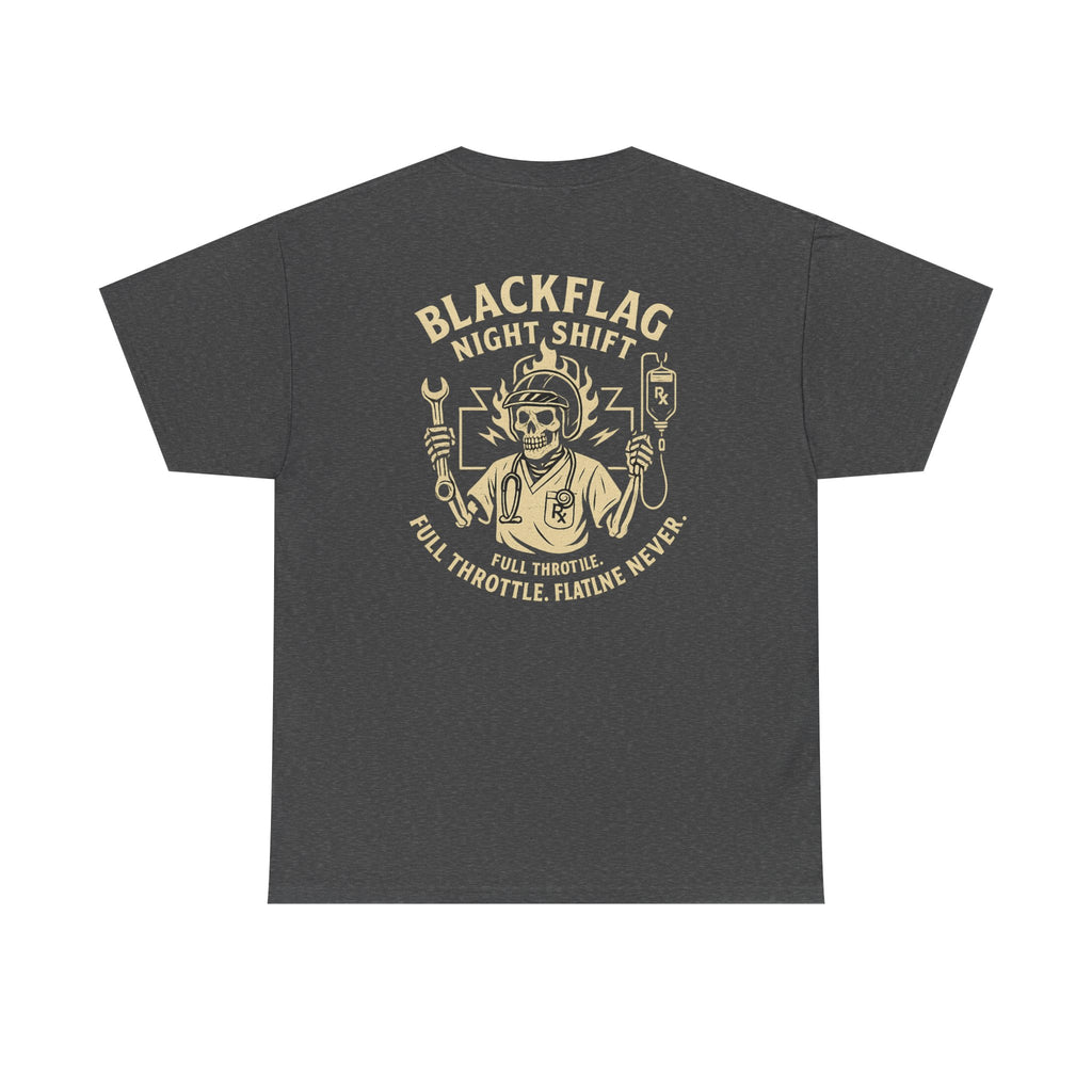 Blackflag Night Shift Unisex Tee - Full Throttle Motorcycle Shirt, Biker Apparel, Casual Wear, Gift for Riders, Vintage Style