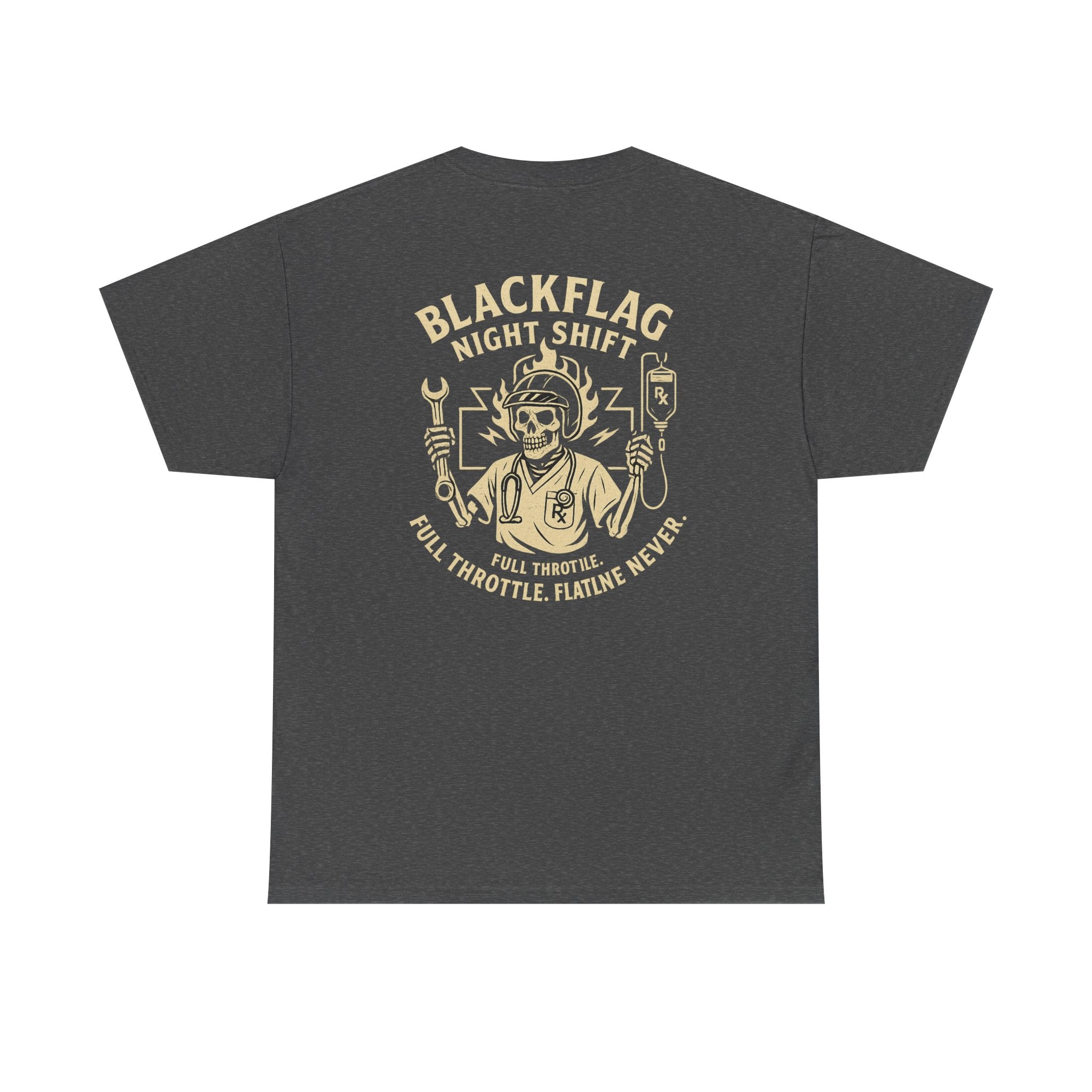 Blackflag Night Shift Unisex Tee - Full Throttle Motorcycle Shirt, Biker Apparel, Casual Wear, Gift for Riders, Vintage Style