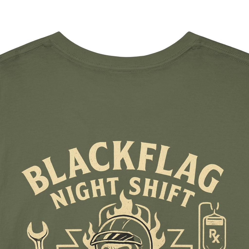 Blackflag Night Shift Unisex Tee - Full Throttle Motorcycle Shirt, Biker Apparel, Casual Wear, Gift for Riders, Vintage Style