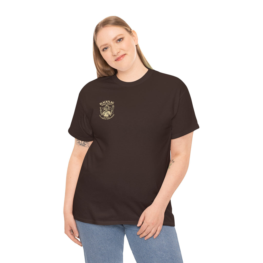 Blackflag Night Shift Unisex Tee - Full Throttle Motorcycle Shirt, Biker Apparel, Casual Wear, Gift for Riders, Vintage Style