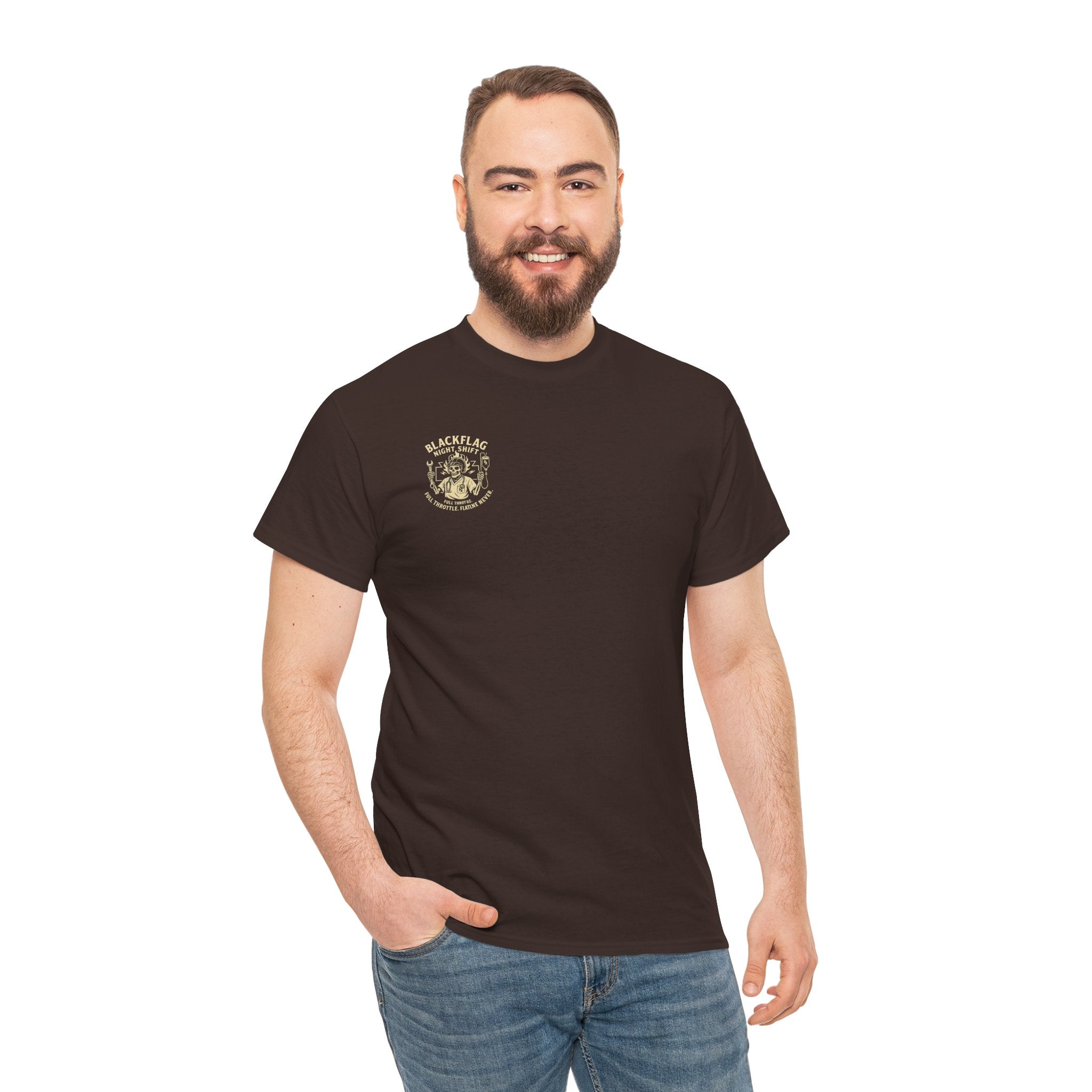 Blackflag Night Shift Unisex Tee - Full Throttle Motorcycle Shirt, Biker Apparel, Casual Wear, Gift for Riders, Vintage Style