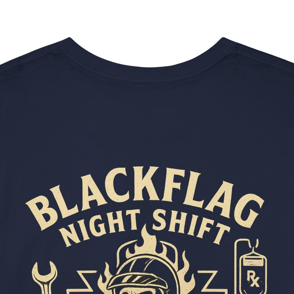 Blackflag Night Shift Unisex Tee - Full Throttle Motorcycle Shirt, Biker Apparel, Casual Wear, Gift for Riders, Vintage Style