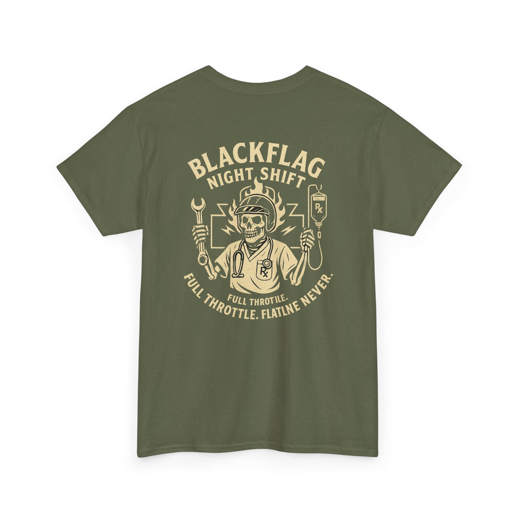 Blackflag Night Shift Unisex Tee - Full Throttle Motorcycle Shirt, Biker Apparel, Casual Wear, Gift for Riders, Vintage Style