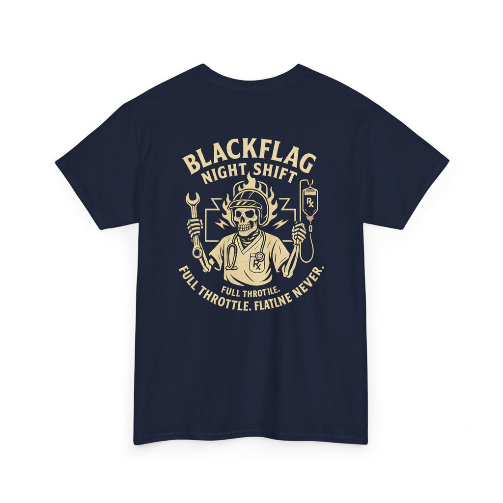 Blackflag Night Shift Unisex Tee - Full Throttle Motorcycle Shirt, Biker Apparel, Casual Wear, Gift for Riders, Vintage Style