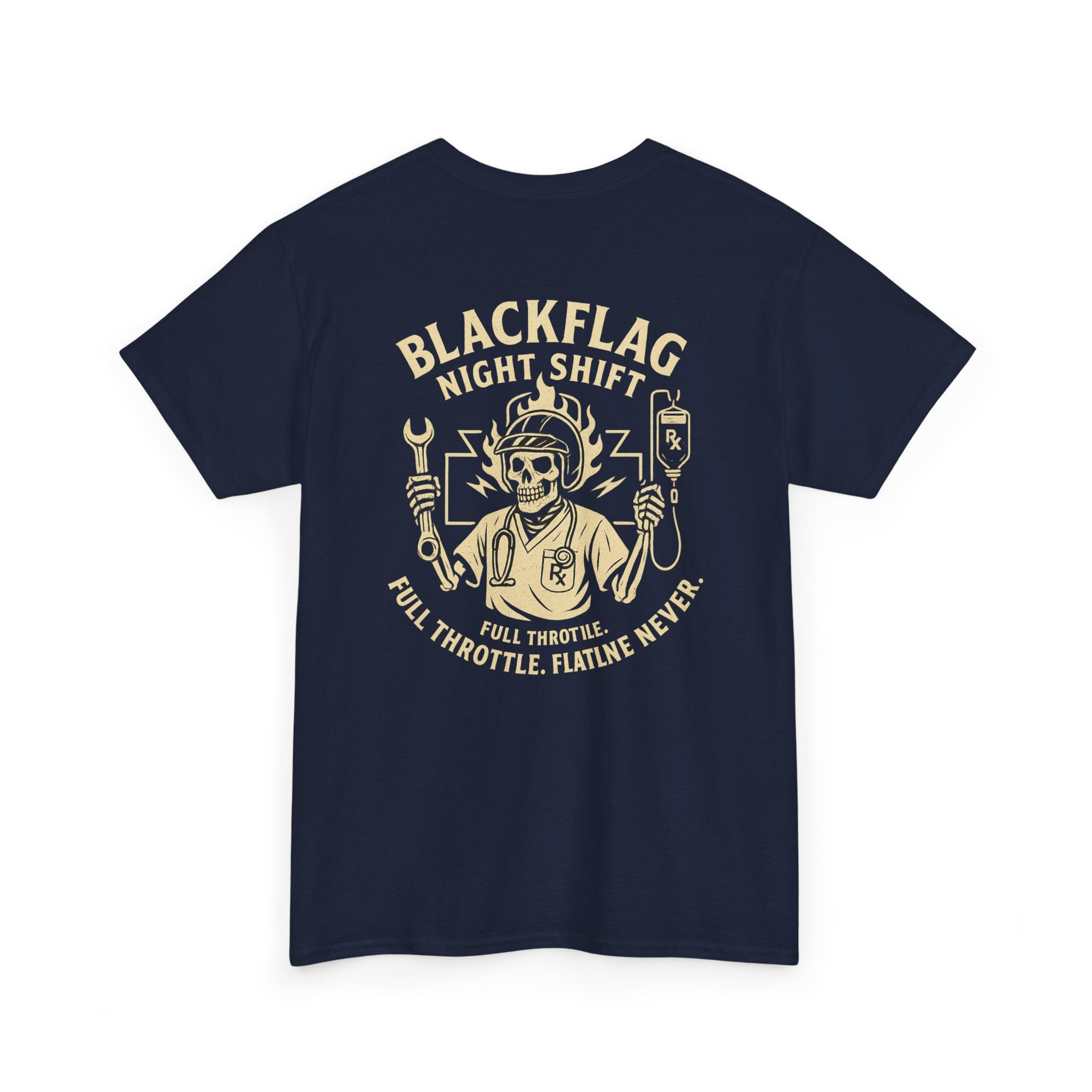 Blackflag Night Shift Unisex Tee - Full Throttle Motorcycle Shirt, Biker Apparel, Casual Wear, Gift for Riders, Vintage Style