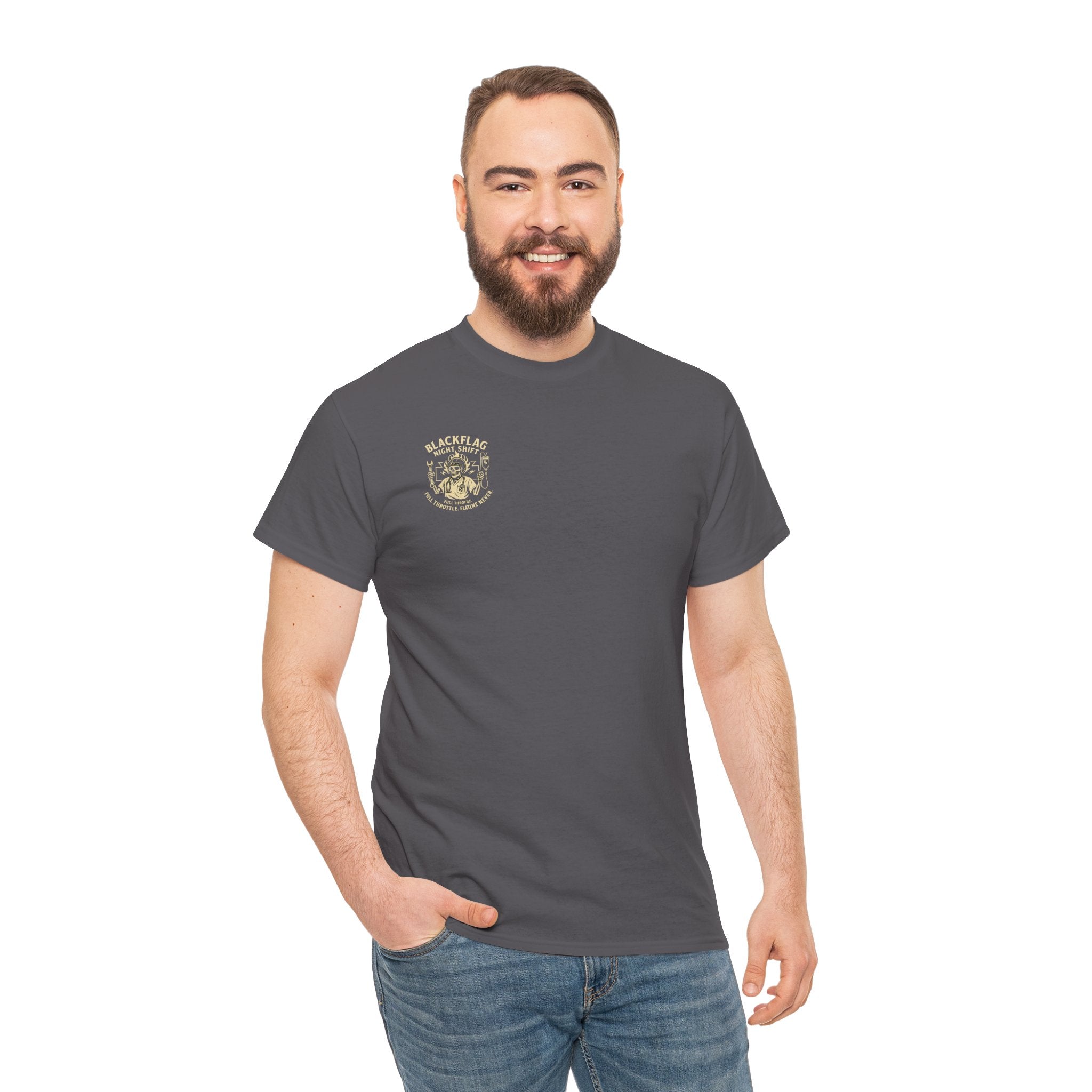 Blackflag Night Shift Unisex Tee - Full Throttle Motorcycle Shirt, Biker Apparel, Casual Wear, Gift for Riders, Vintage Style