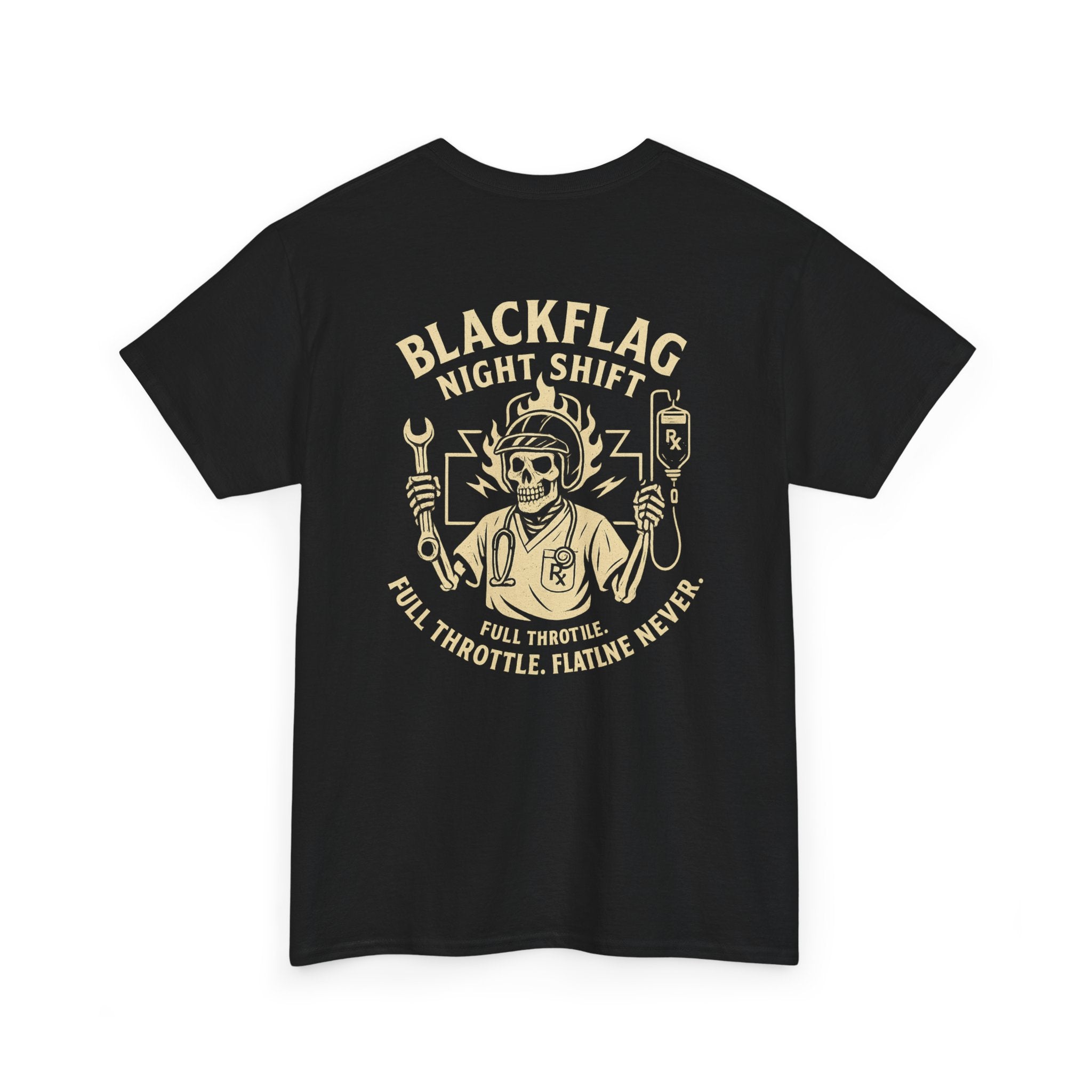 Blackflag Night Shift Unisex Tee - Full Throttle Motorcycle Shirt, Biker Apparel, Casual Wear, Gift for Riders, Vintage Style