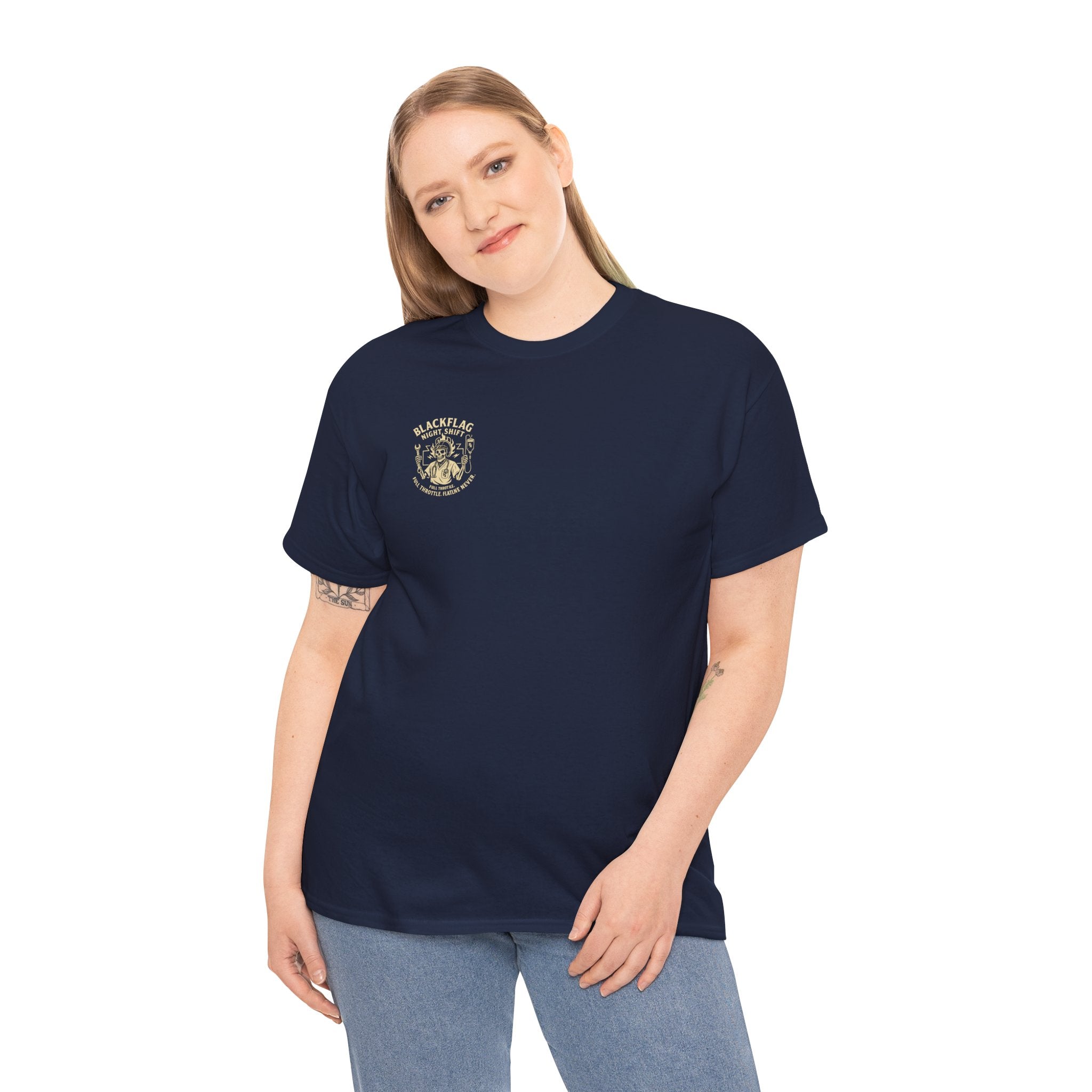 Blackflag Night Shift Unisex Tee - Full Throttle Motorcycle Shirt, Biker Apparel, Casual Wear, Gift for Riders, Vintage Style