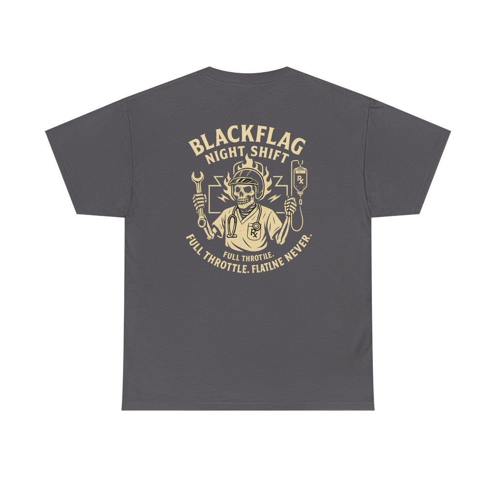 Blackflag Night Shift Unisex Tee - Full Throttle Motorcycle Shirt, Biker Apparel, Casual Wear, Gift for Riders, Vintage Style