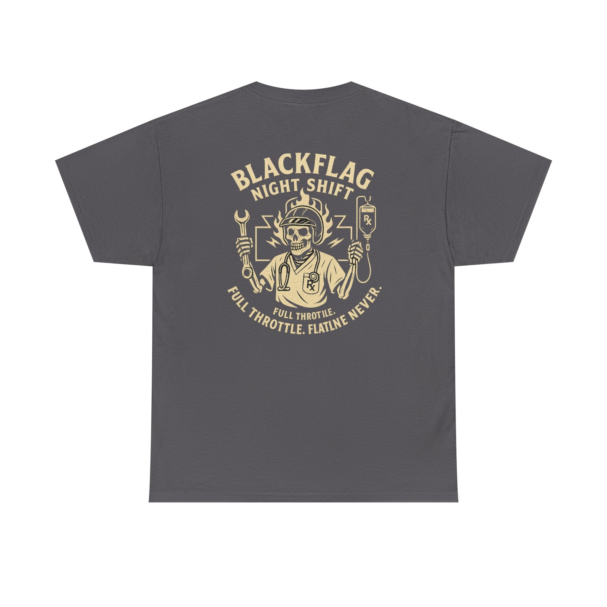 Blackflag Night Shift Unisex Tee - Full Throttle Motorcycle Shirt, Biker Apparel, Casual Wear, Gift for Riders, Vintage Style