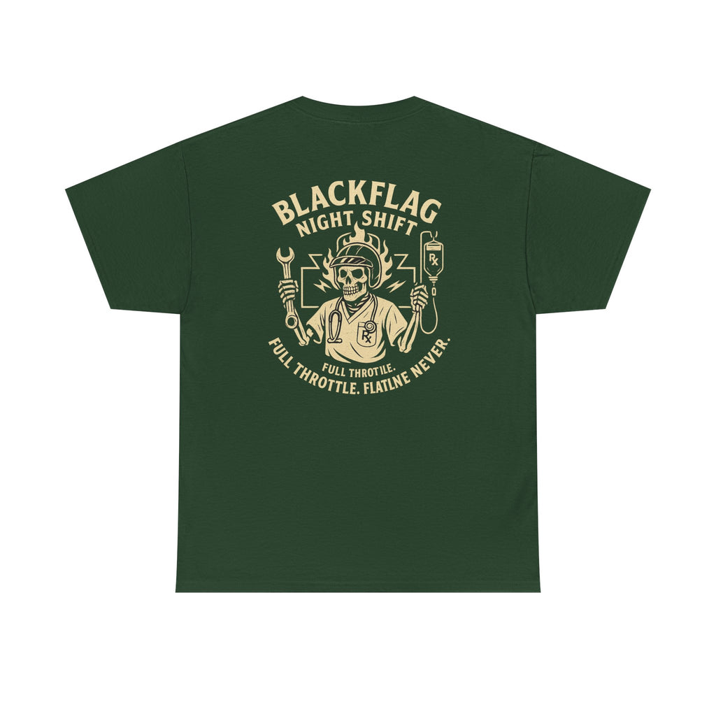 Blackflag Night Shift Unisex Tee - Full Throttle Motorcycle Shirt, Biker Apparel, Casual Wear, Gift for Riders, Vintage Style